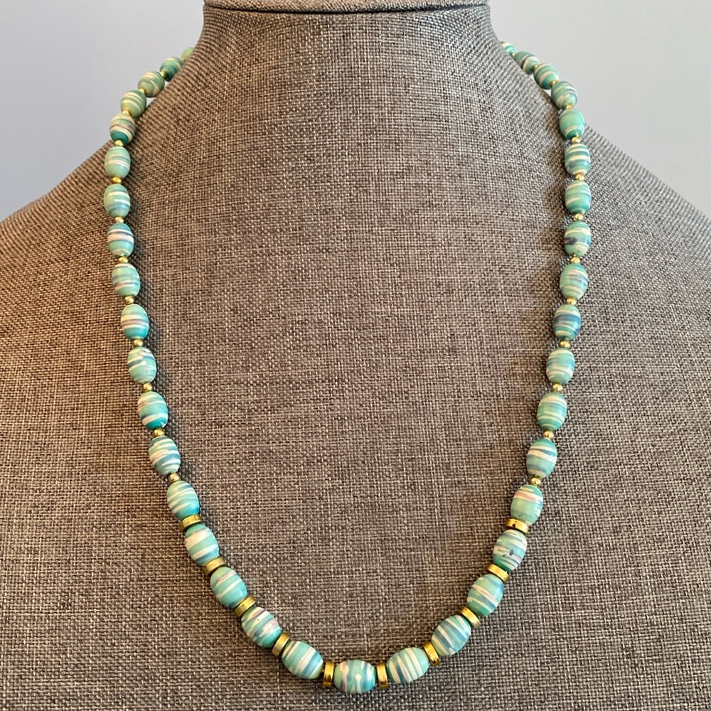 Vintage Turquoise/Gold Bead Necklace